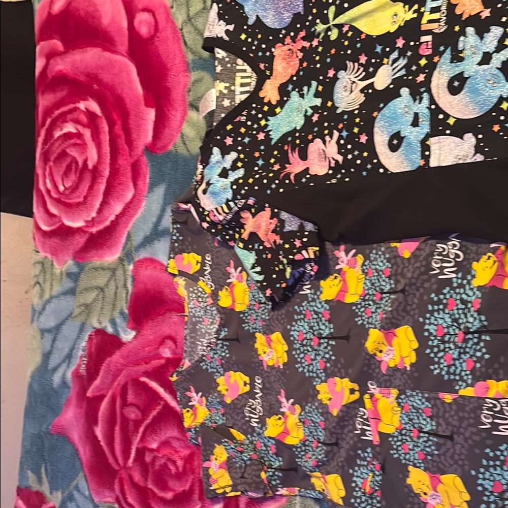 Disney Gray and Pink Winnie the Pooh Scrub Top